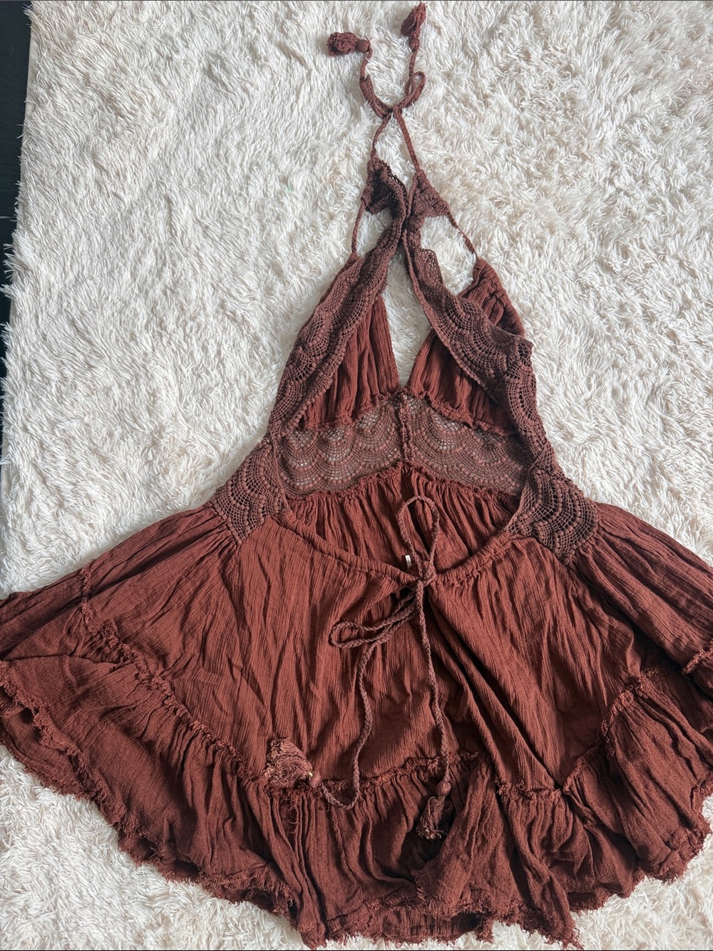 Free People Backless Halter Mini Dress in Rust Brown - Picture 3 of 3